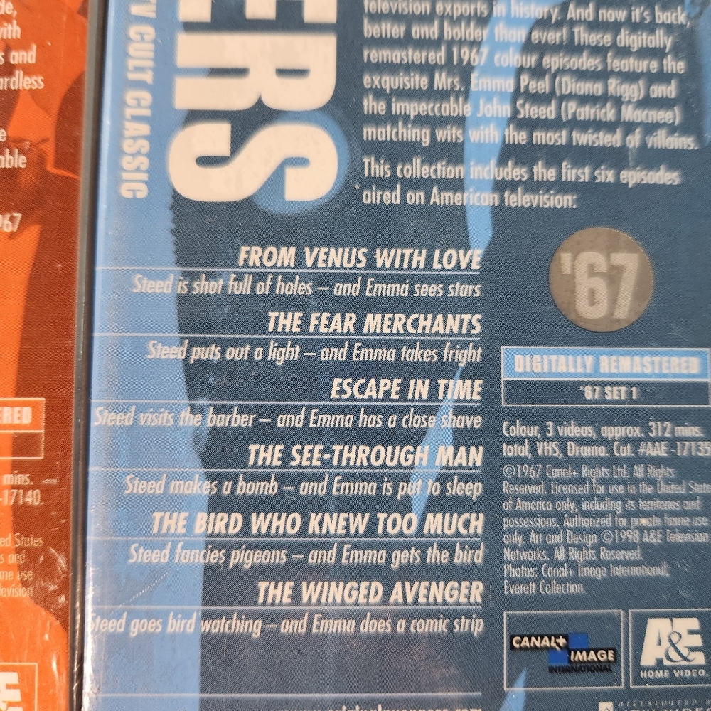 The Avengers '67 Set 1-4 VHS 1,2,3,4 Diana Rigg 1967 New Sealed Posters Include - Picture 7 of 10